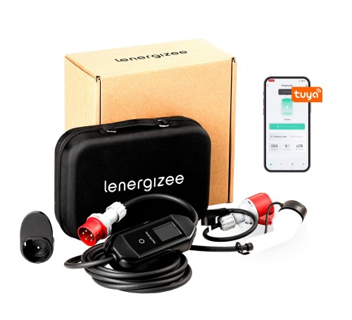 Chargeur portable Lenergizee Mobile 11 kW, câble de 5 m, prise, adaptateur, sacoche